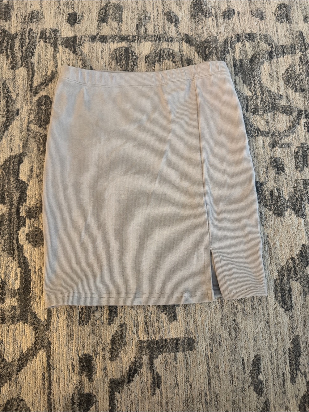Slim Ribbed Pencil Skirt in Light Beige with Side Slit
